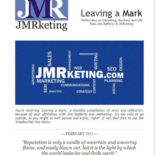 Leaving a Mark, the monthly newsletter from JMRket