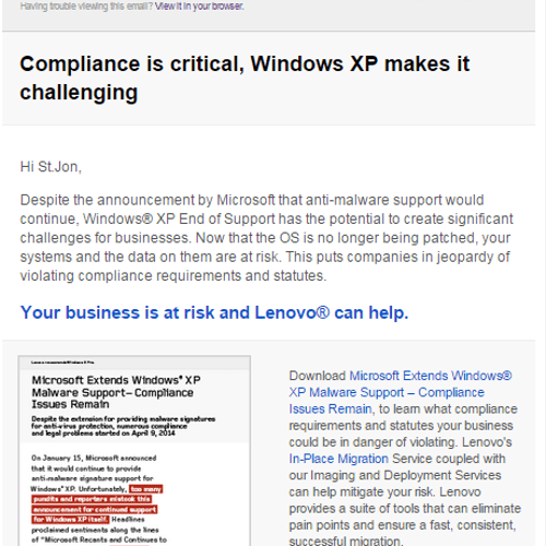 Lenovo B2B Compliance e-mail