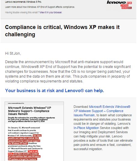 Lenovo B2B Compliance e-mail