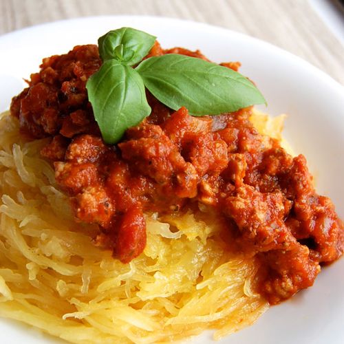 roasted spaghetti squash with traditional meat sau