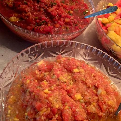 Homemade regular salsa and Mango Basil Salsa
