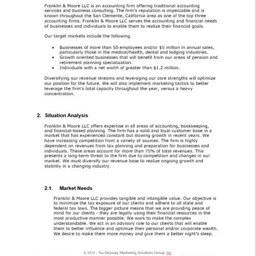Executive summary page of business plan document