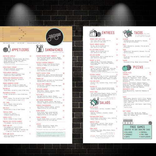 Restaurant menu - 2 sided