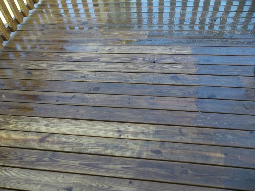 Deck while cleaning it to prepare for staining