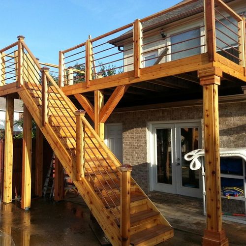Custom deck and stairs using western red cedar and