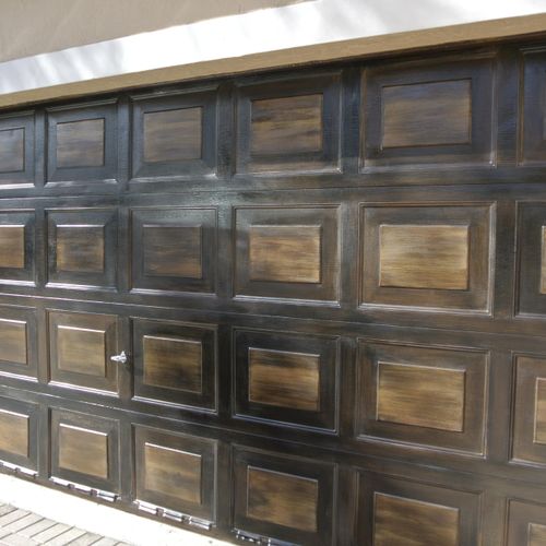 Faux Wood on Metal Garage Door.with UV protection.
