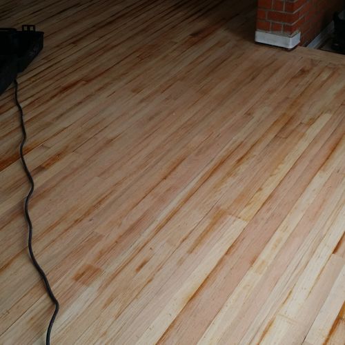 Hard wood floors during sanding