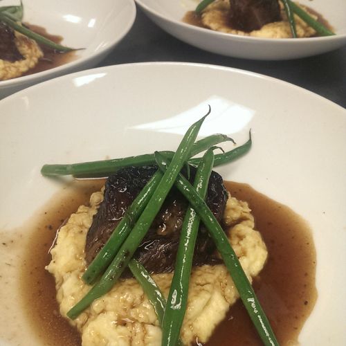 Braised Beef Short Ribs with Asiago Polenta, Haric