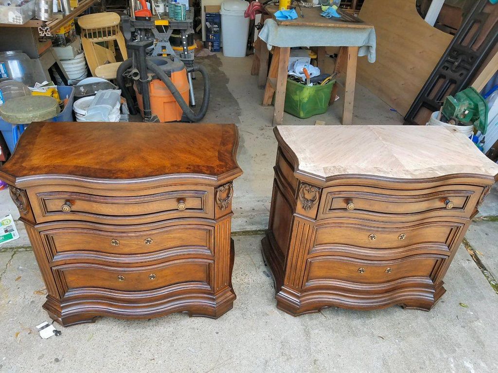 Damaged top on night stand restored to match origi