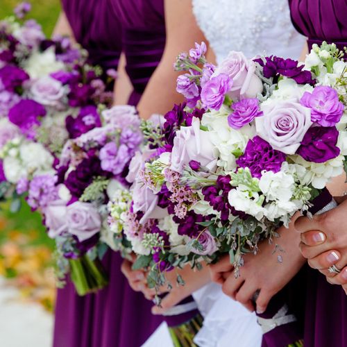 Shades of purple bridal bouquets.