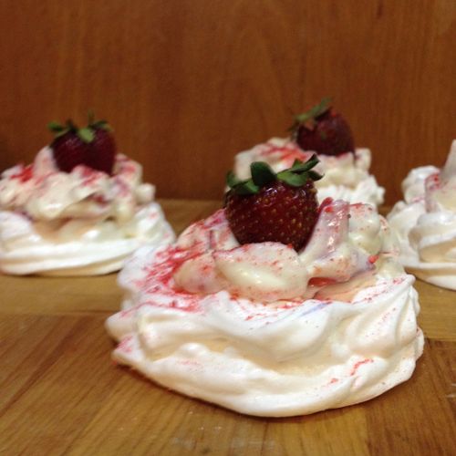 Pavlova made with Fresh and Dried Strawberries on 