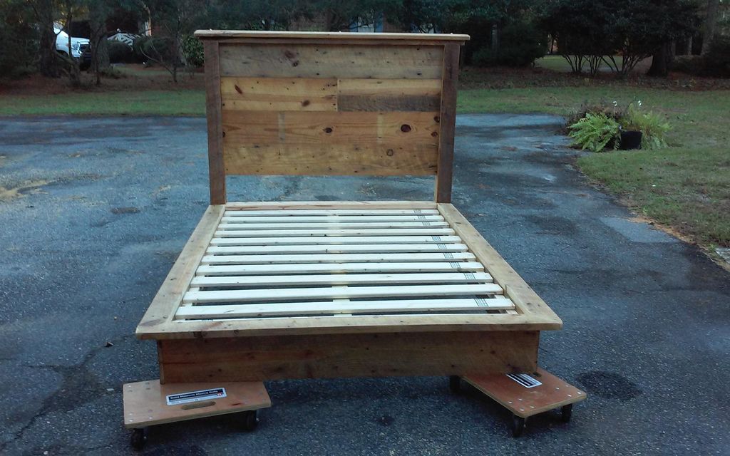 Custom bed made from reclaimed wood.