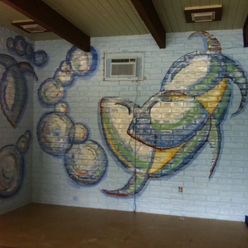 Mural for country club pool room.  Painted on a ve