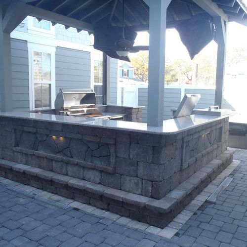Outdoor kitchen Area with grill, sink, griddle, fr