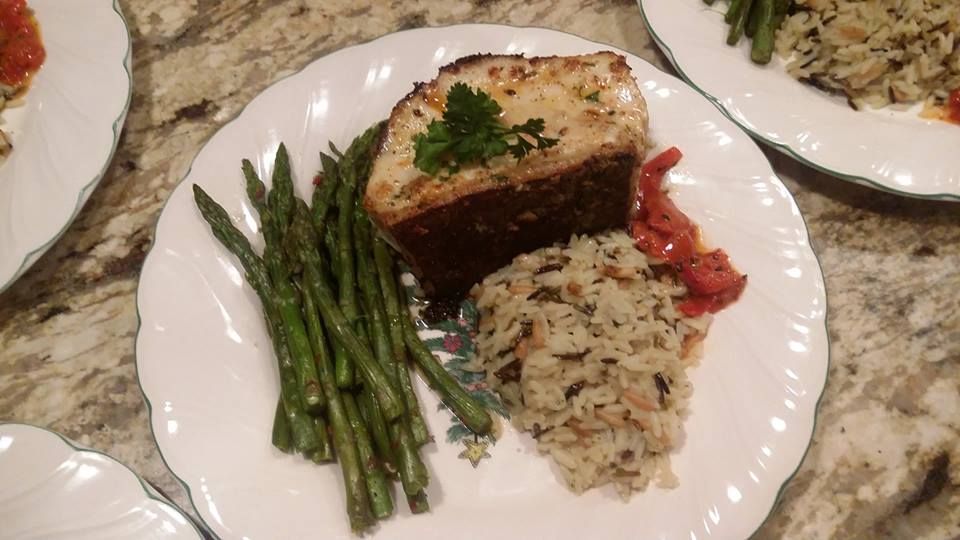 Chilean Sea Bass with wild rice and grilled aspara