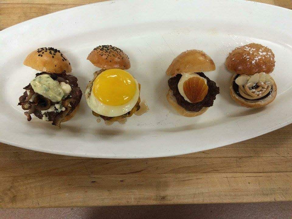 Sliders four ways: Caramelized red onion and blue 