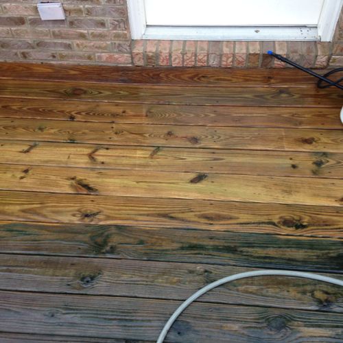 Wooden deck (bottom is before cleaning, top is aft