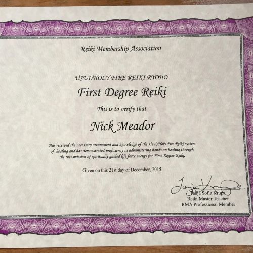 My Reiki 1 certificate