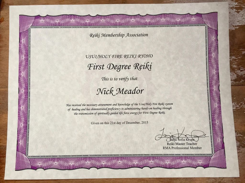 My Reiki 1 certificate
