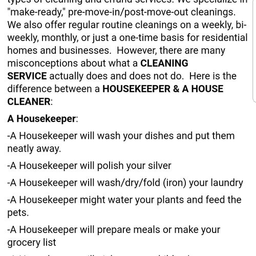 Housekeeper vs Cleaning Service