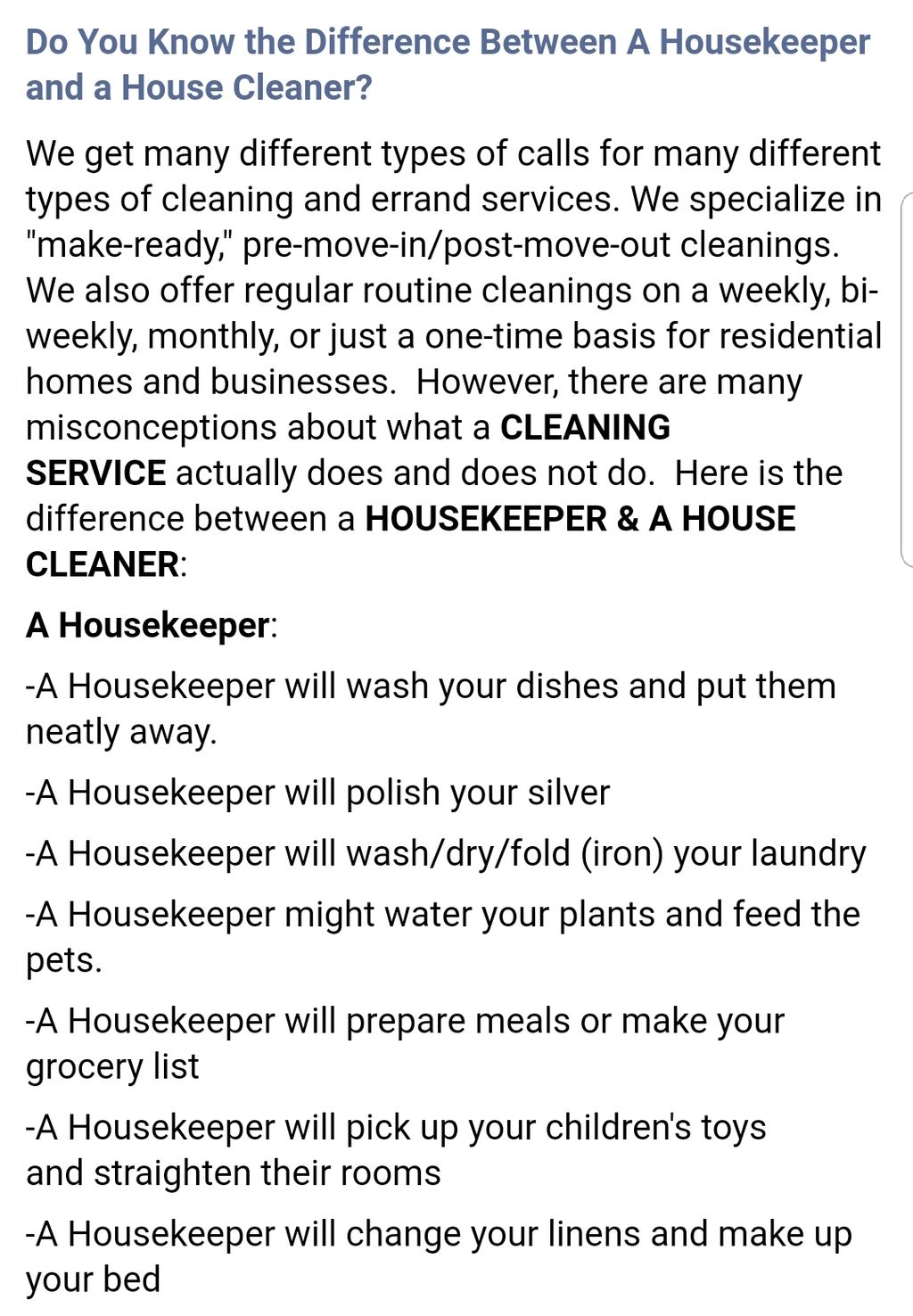 Housekeeper vs Cleaning Service