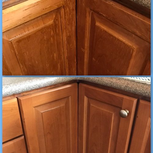 Kitchen cabinets had severe water damage. Before a