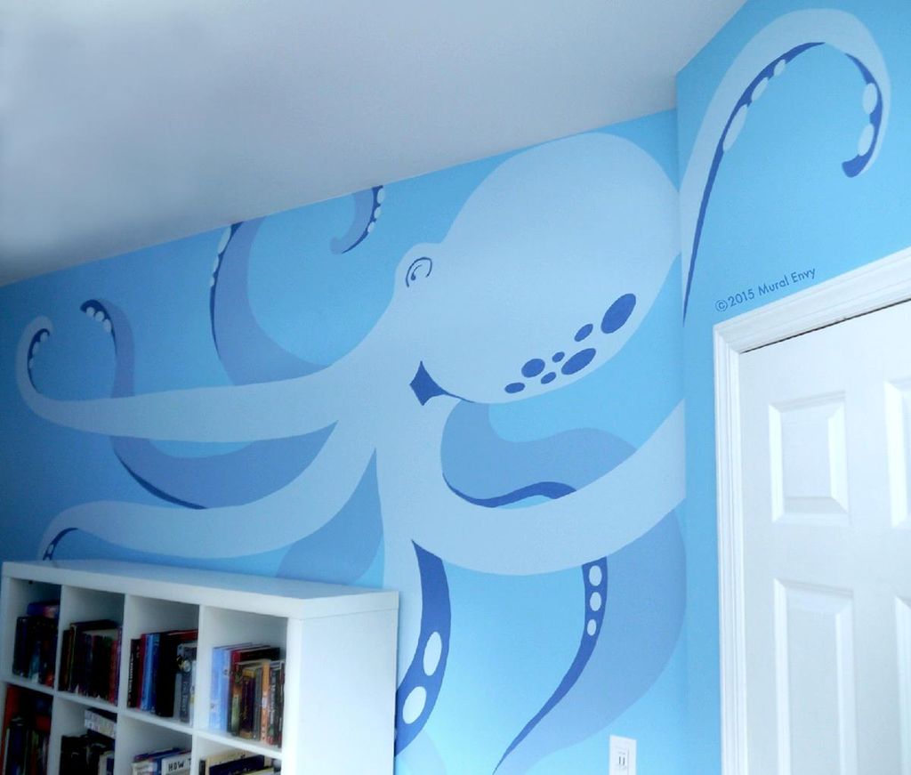Hand-painted octopus mural for teen bedroom.