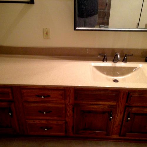 offset vanity top with wave bowl