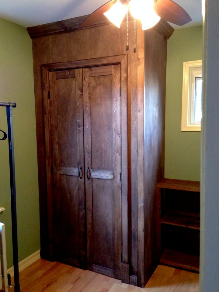 This is a custom closet I built. Knotty pine exter