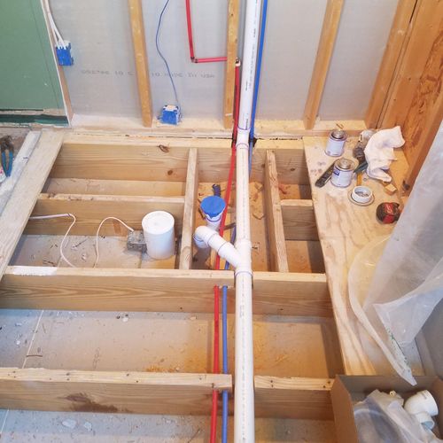 New water lines and drain for new shower