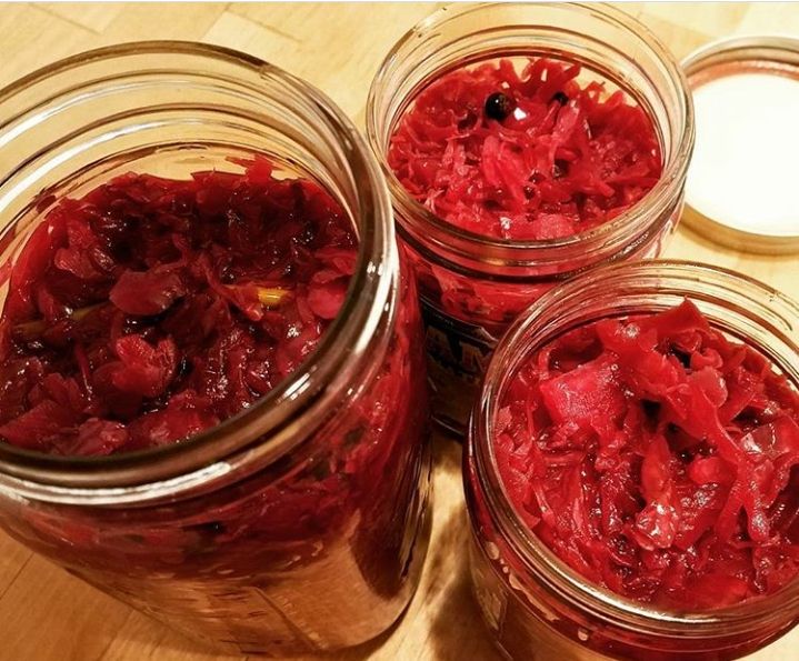Homemade sauerkraut and other fermented veggies ar