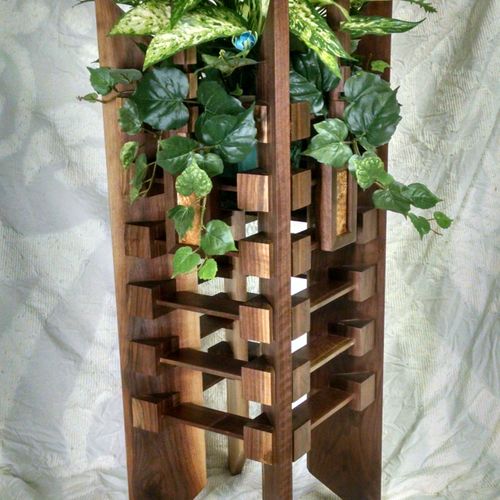 Plant Stand from Walnut and Ash Burl inspired by F