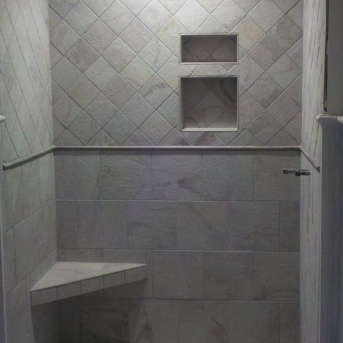Custom tile shower installation.