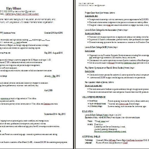 MARY WILSON AFTER: 2 page resume with easily follo