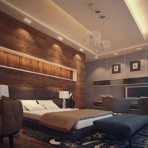 Post modern bedroom design, with wooden touches ca