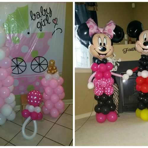 column, baby rattle, baby bottle, Mickey and Minni