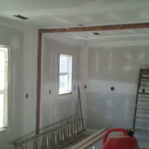 new drywall install, taped, and finish