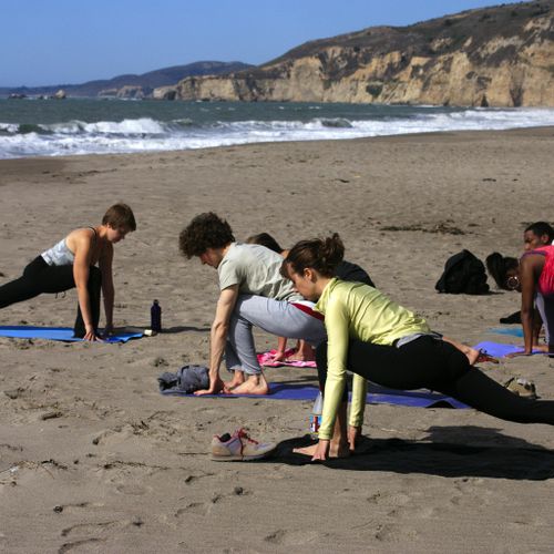 Yoga session on the beach at Point Reyes