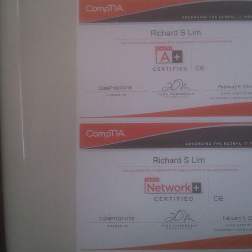 CompTIA A+ for Richard's computer repair.