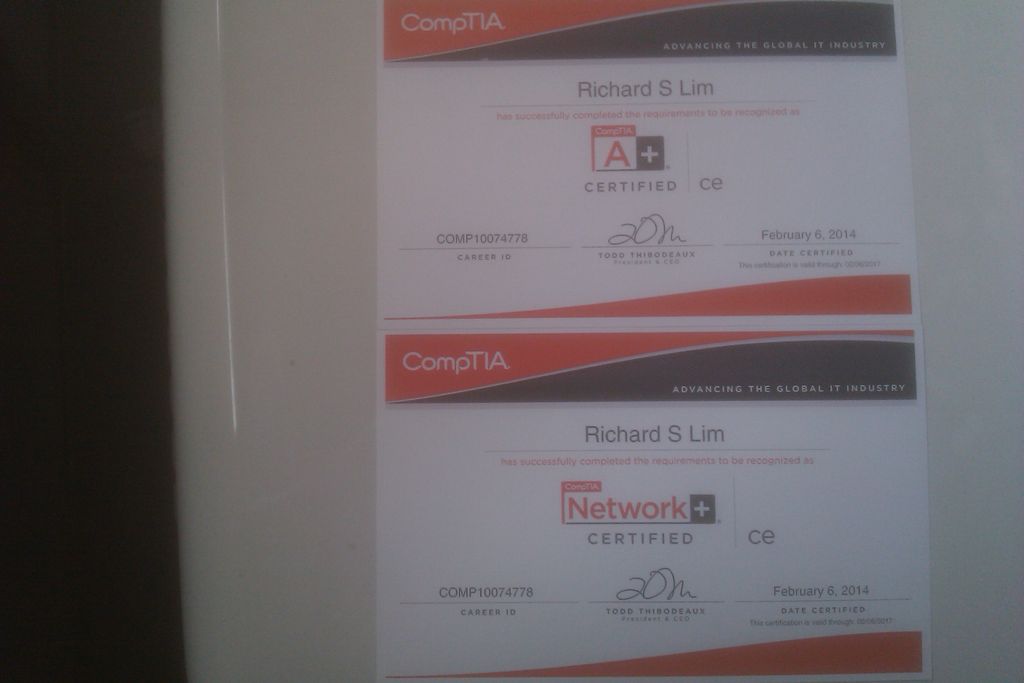 CompTIA A+ for Richard's computer repair.