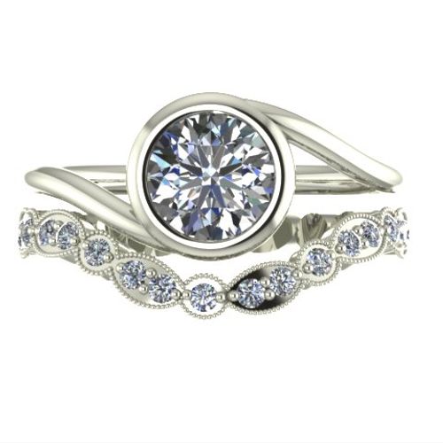 Bezel Set Engagement Ring with Wedding Band