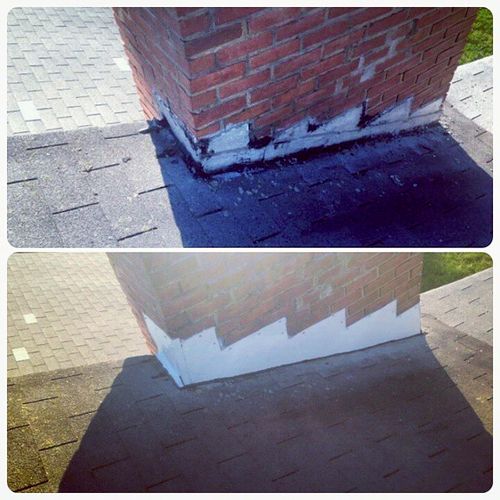Before and After of the
new flashing and brick sea