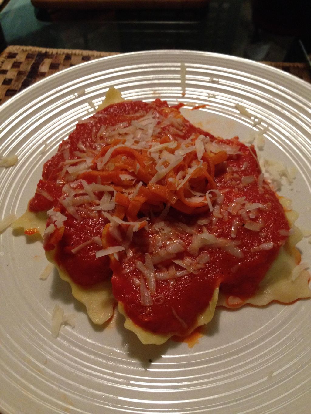 Homemade roasted red pepper sauce over artichoke r