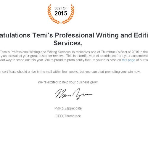 "Temi's Editing and Writing Services, is ranked as