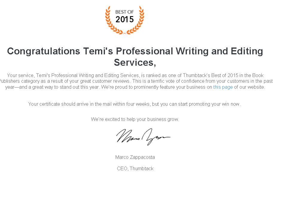 "Temi's Editing and Writing Services, is ranked as