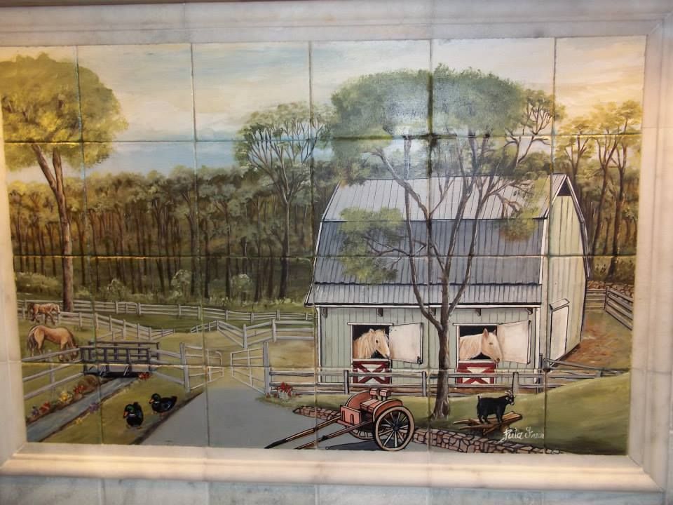 Hand painted farm backsplash