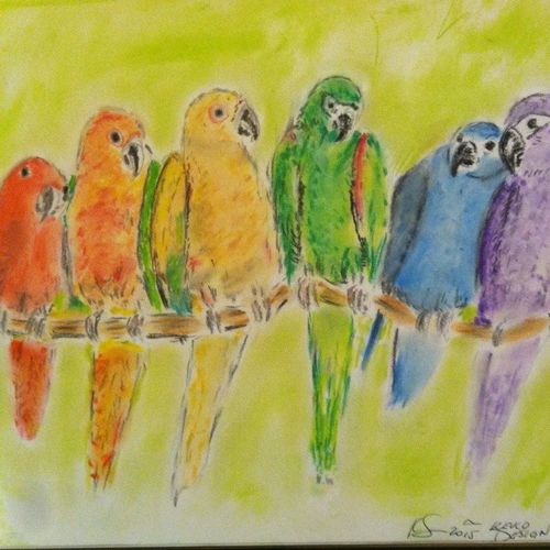 Birds on a Branch - Chalk Pastel