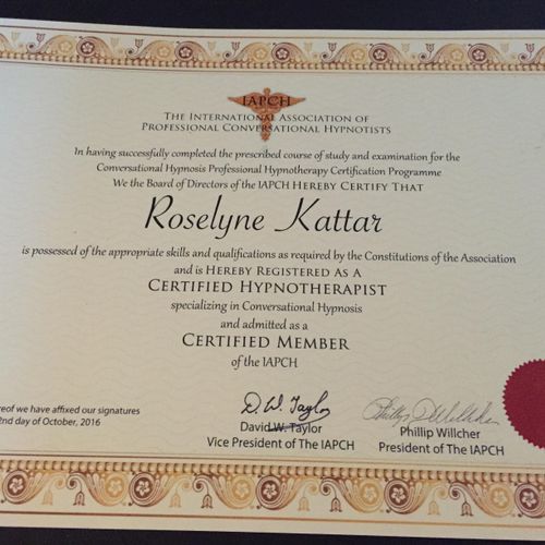 certified Hypnotherapist in 2016