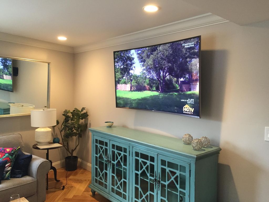 Curved TV mounted (Wires hidden in wall)