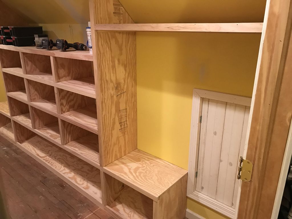 Closet organizer fully installed and trimmed. Awai